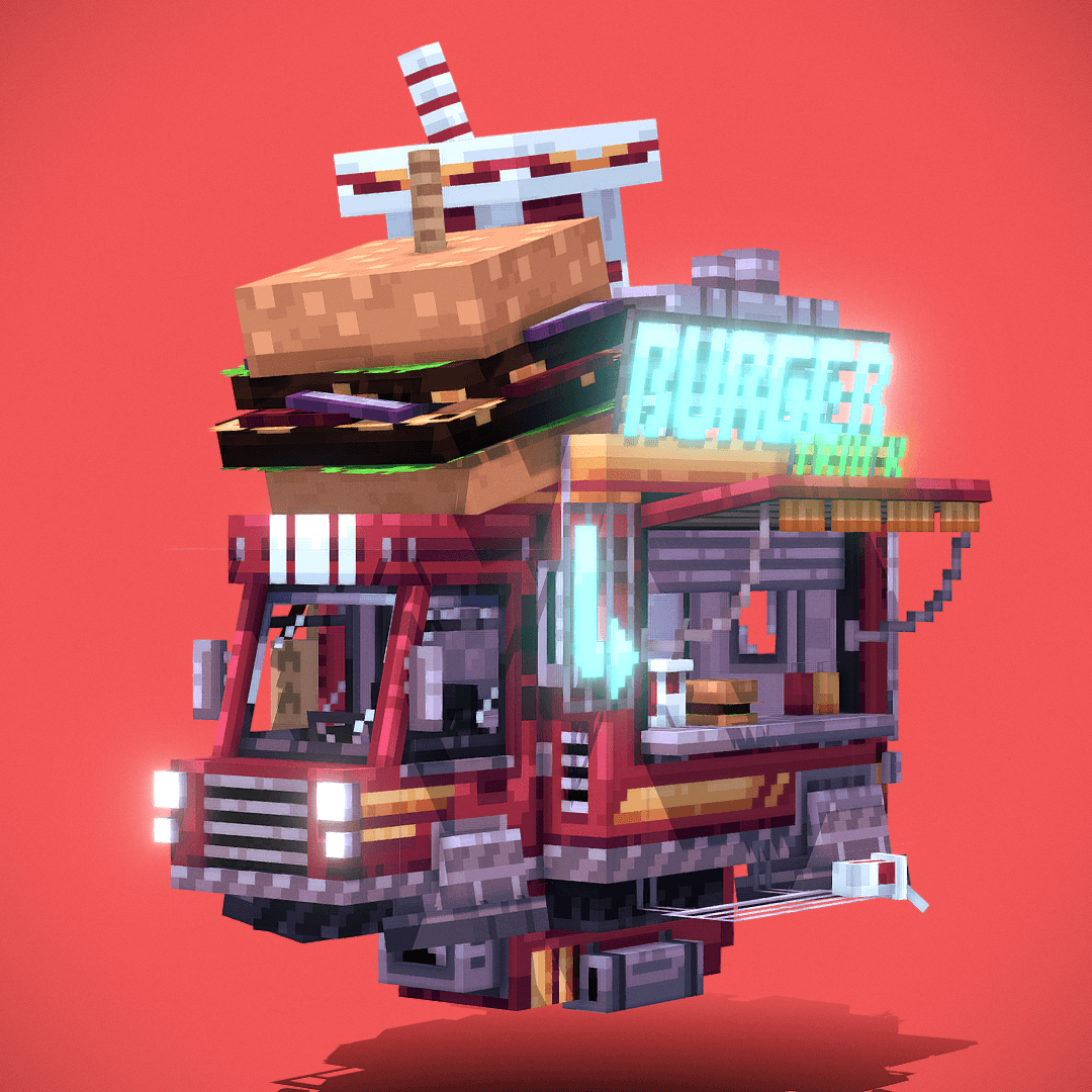 stylized image of a lowpoly Burger Truck 3D asset