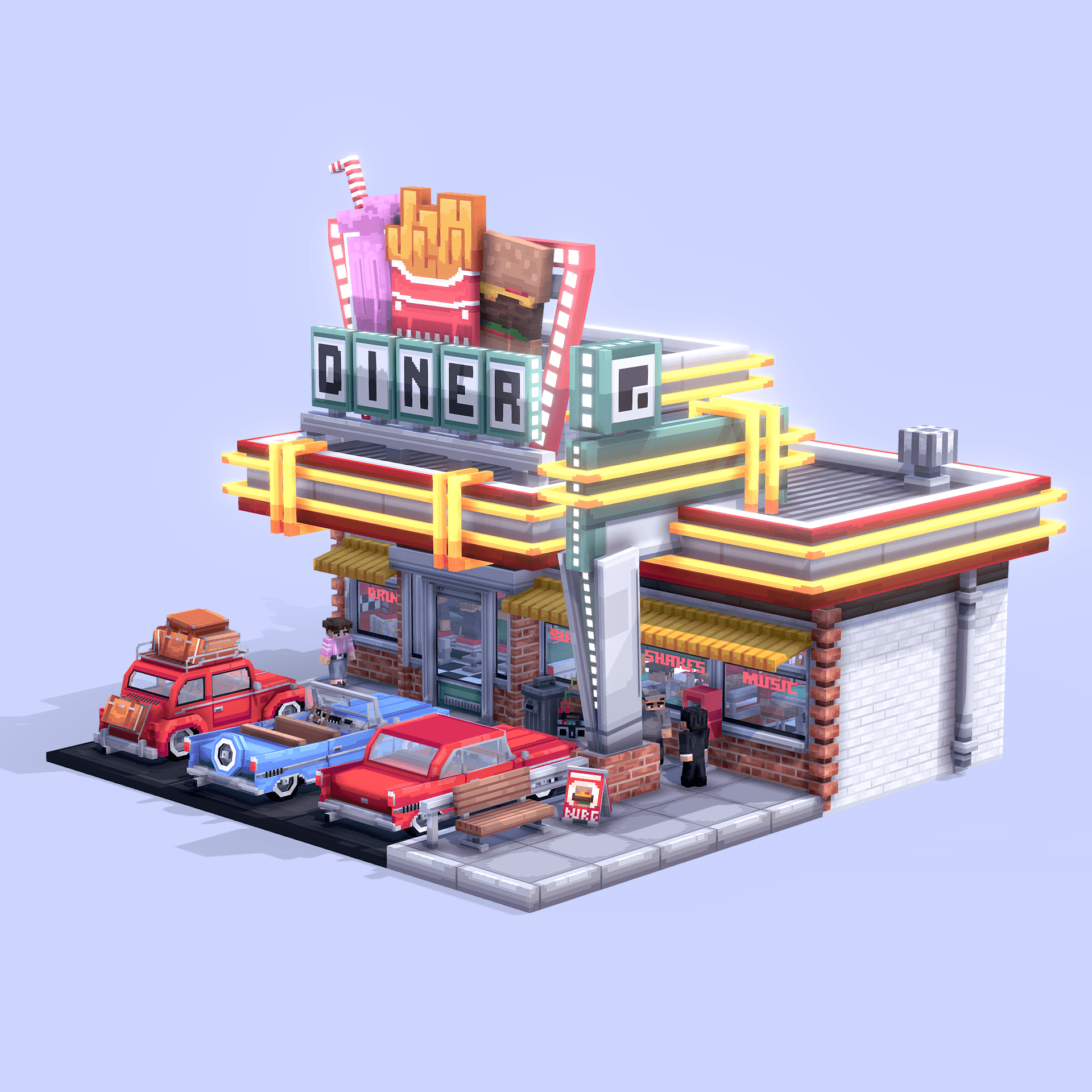 stylized image of a lowpoly Diner 3D asset