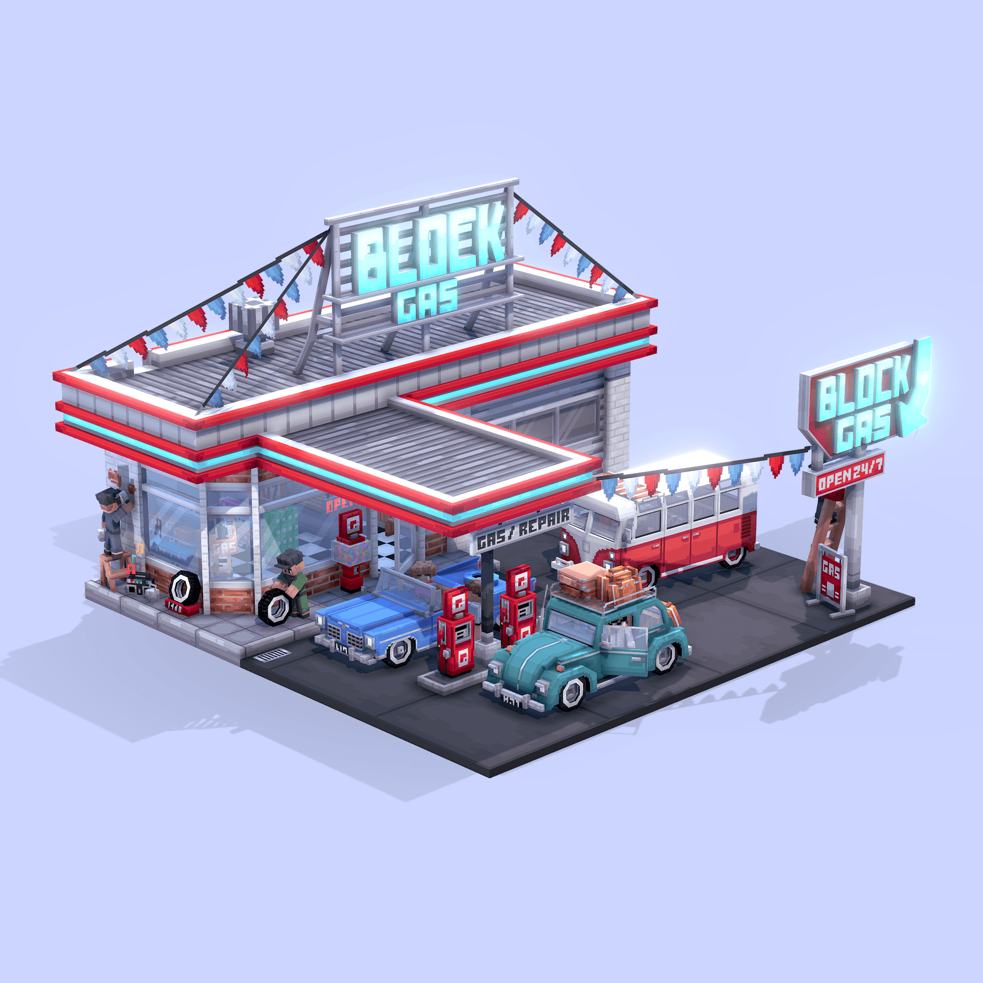 stylized image of a lowpoly Gas Station 3D asset