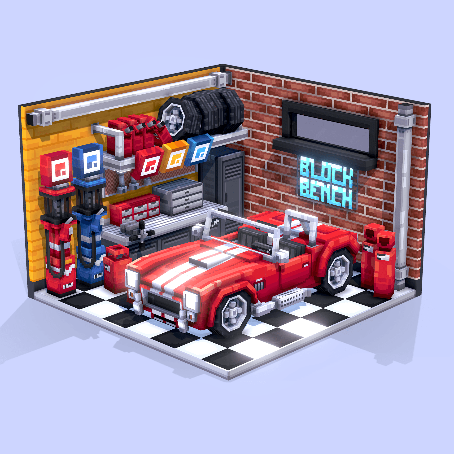 stylized image of a lowpoly Retro Garage 3D asset