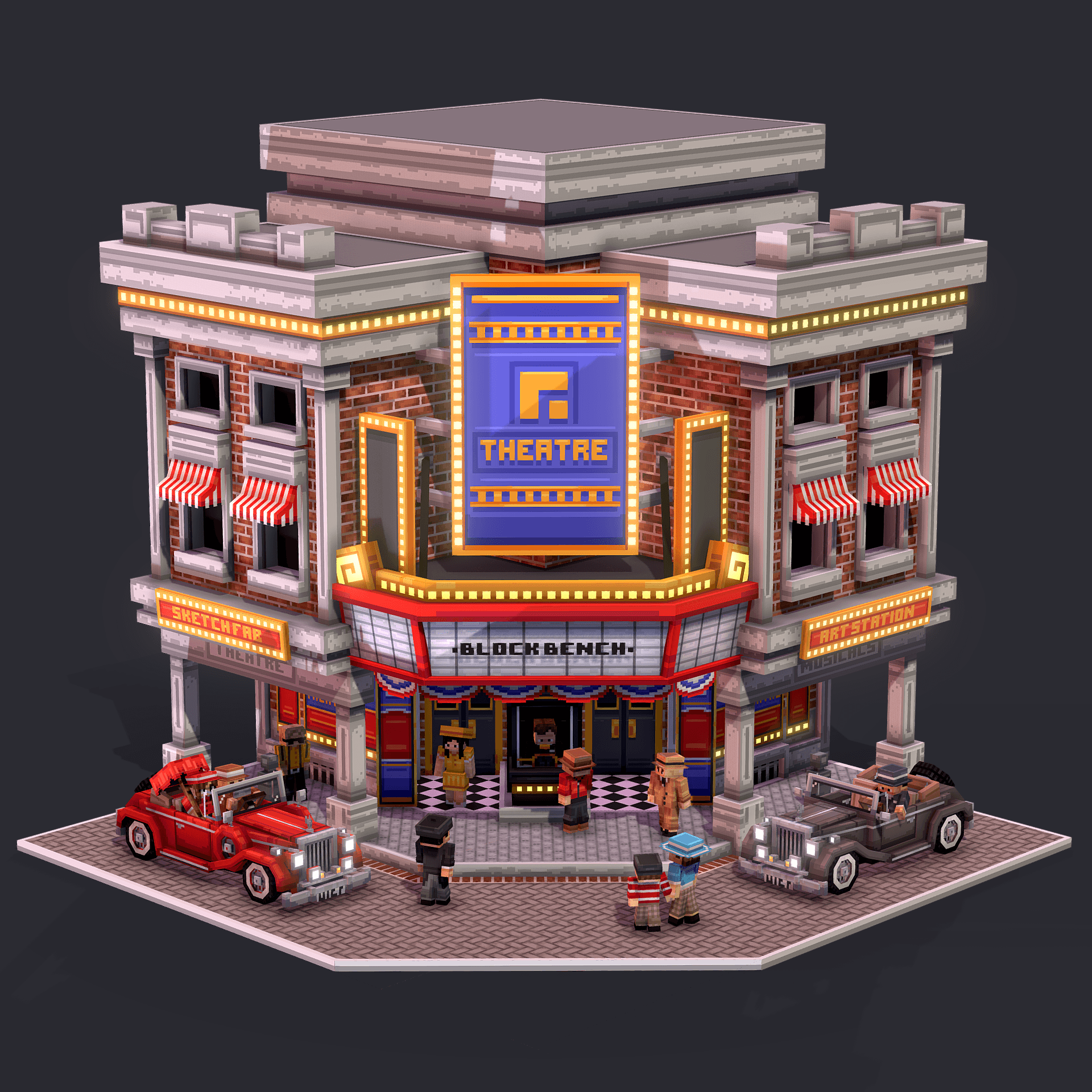 stylized image of a lowpoly Theatre 3D asset