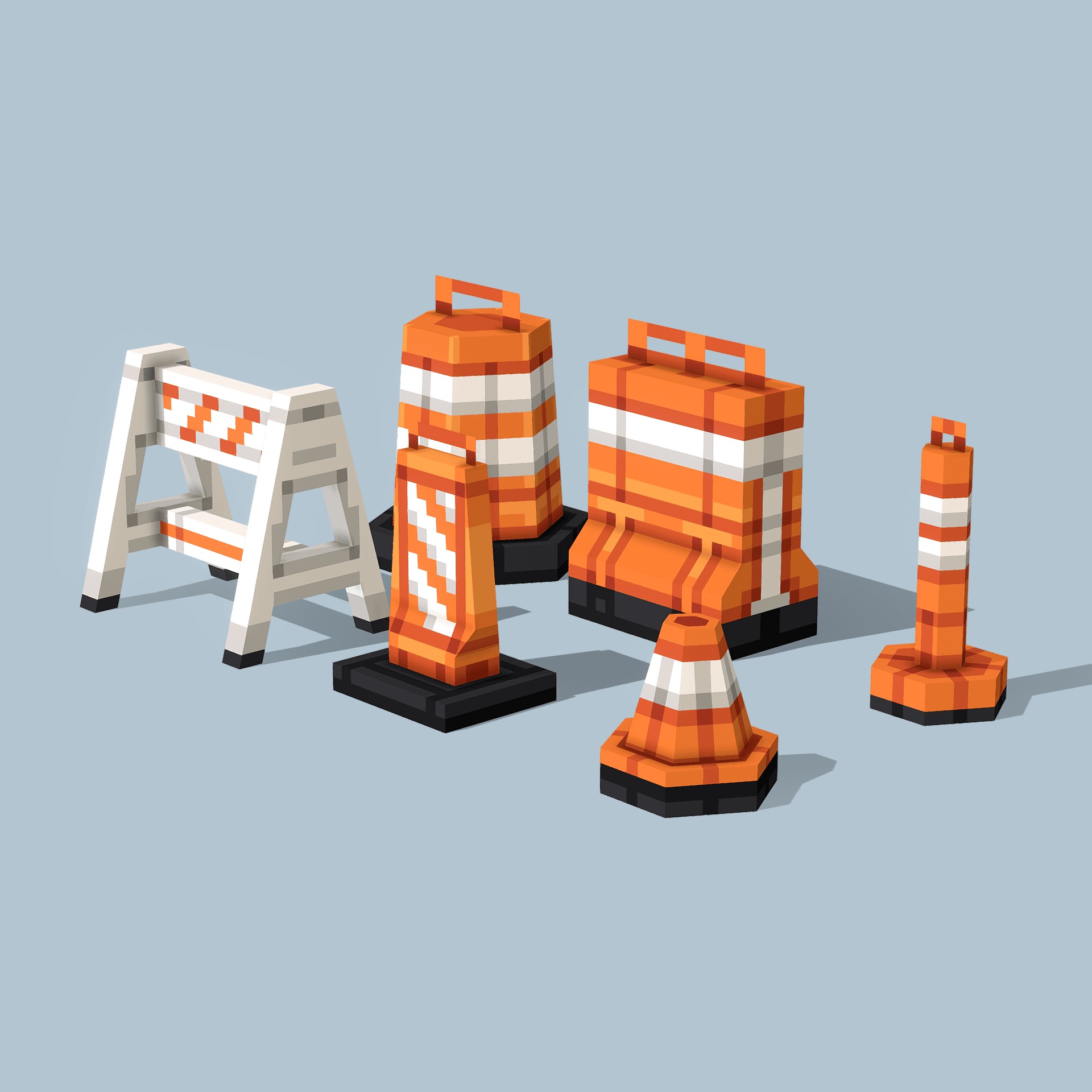 stylized image of a lowpoly Traffic barrier pack 3D asset